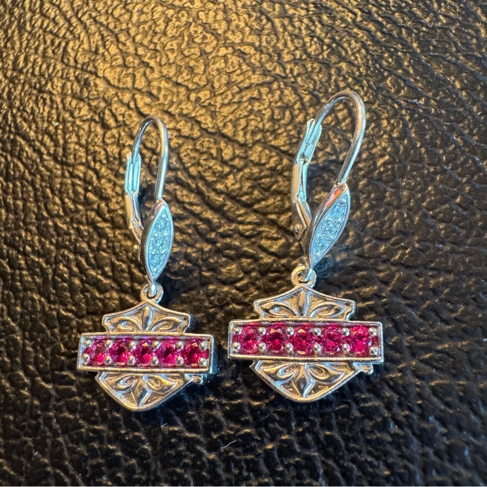 Harley-Davidson Motorcycle Sterling Silver Earrings Bar and Shield Logo Pink
